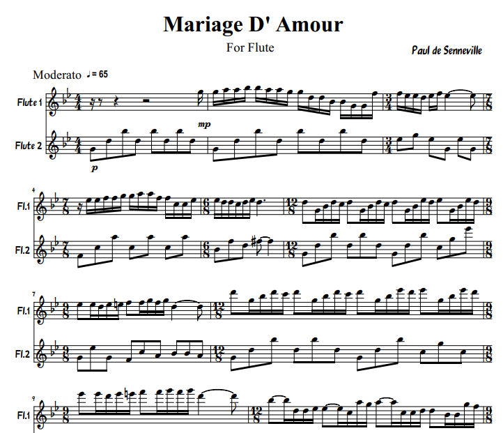 Paul de Senneville - Mariage D' Amour sheet music for 2 flute